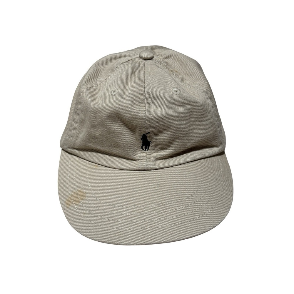 Polo Ralph Lauren Beige Navy Blue Pony Logo Cap Hat Kids Preppy *STAINED* OSFA